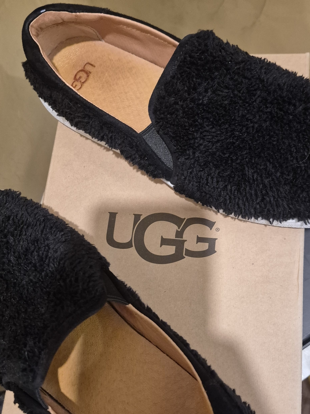 UGG Black Fuzzy Slip-On Shoes